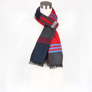 Color-blocked striped scarf for women, classic autumn winter long warm neck wrap.