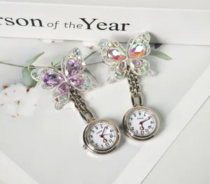 Sparkling crystal rhinestone butterfly nurse watch portable pocket watch for nurses