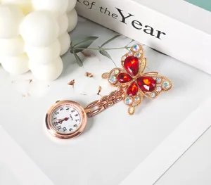 Rhinestone crystal butterfly nurse watch pocket watch gold quartz portable medical fob watch