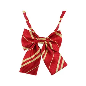 Red gold striped JK school bow tie kids cute necktie accessory casual zipper ribbon tie