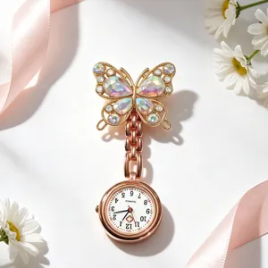 Fashion Rhinestone Crystal Butterfly Quartz Nurse Watch Portable Pocket Watch Medical Work Watch Women Jewelry