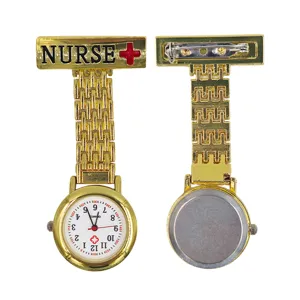 Gold tone nurse fob watch with NURSE text quartz movement pocket watch for medical staff.