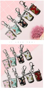 Cartoon flip phone nurse pocket watch with cute floral rhinestone keychain pendant for girls.