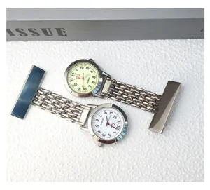 Orologio per infermiera in lega con spilla da tasca al quarzo luminoso dettaglio all'ingrosso.