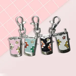 Mini flip phone keychain watch cute floral pocket watch portable nurse watch bag pendant