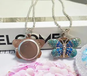 Detailed view of gradient color butterfly pendant watch showcasing exquisite front and back design.