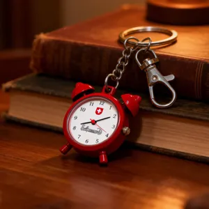Mini Cute Red Alarm Clock Pendant Watch Vintage Quartz Keychain Watch Portable Student Time Clock Gift