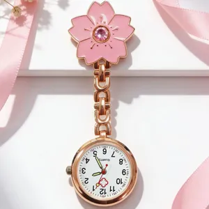 Fashion Cherry Blossom Nurse Watch Quartz Pocket Watch Zinc Alloy Enamel Pin Brooch Watch For Women Medical