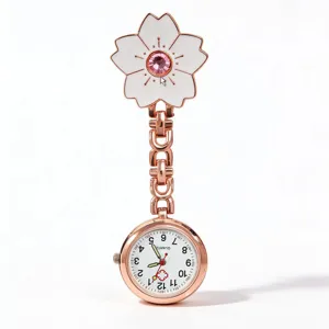 Compact stylish cherry blossom nurse watch rose gold quartz pocket watch for medical staff.