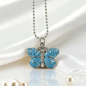 Stunning gradient blue enamel butterfly pocket watch with beaded chain for daily wear.