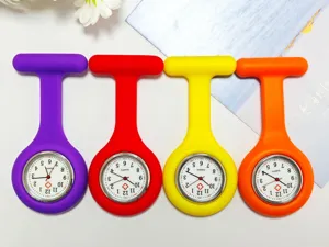 Colorful silicone nurse pocket watch, solid color simple quartz fob chest watch for student exam.