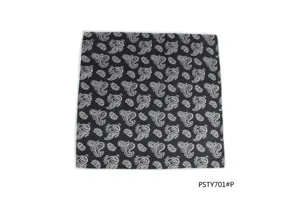 Detailansicht des klassischen schwarz-weißen Paisley-Einstecktuchs mit feiner Textur.