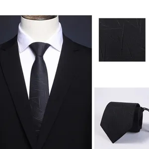 Black business men tie detail showing abstract line texture, zipper pre-tied style.