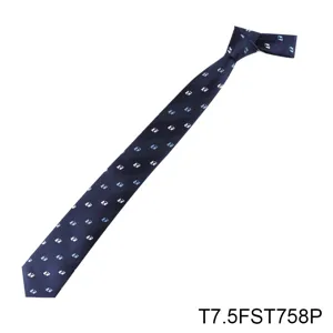 Classic navy blue geometric pattern men's silk tie professional business necktie