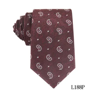 Men's classic burgundy paisley and floral printed silk tie, elegant vintage business necktie.