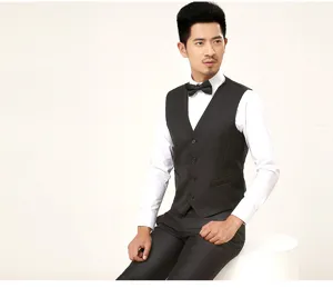 Men's slim fit suit vest formal business waistcoat with white shirt and bowtie for daily wear