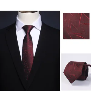 Classic mens business necktie in wine red featuring stylish abstract pattern design for office wear.