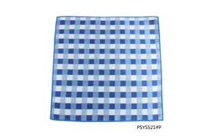 Blau-weisses kariertes Einstecktuch Detail, klassisches Muster fur Herren Anzug.