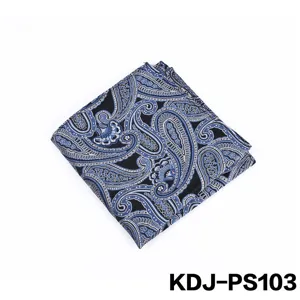 Polyester pochet voor heren met een klassiek blauw en zwart paisley motief voor pakken.