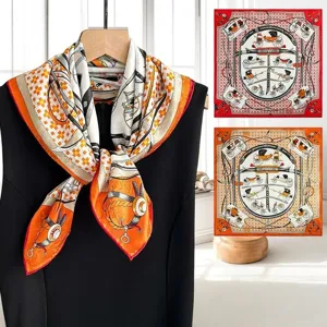 Silk scarf square luxury horse carriage print elegant neckerchief shawl for women
