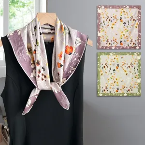 Chic Mulberry Silk Square Scarf Chinese Style Vintage Floral Printed Neck Scarf Fashion Head Wrap For Women