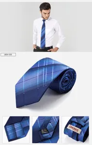 Men professional blue silk plaid tie business formal necktie detailed view and quality