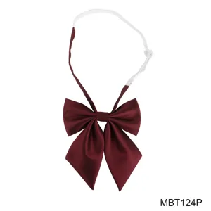 Burgundy Japanese JK Bow Tie Solid Color School Uniform Necktie with Adjustable Elastic Strap