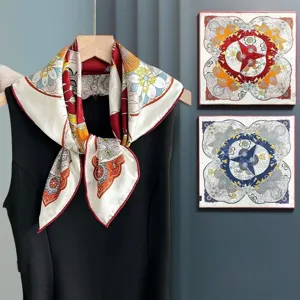Chinese style printed mulberry silk double-sided square scarf luxury shawl detail view.