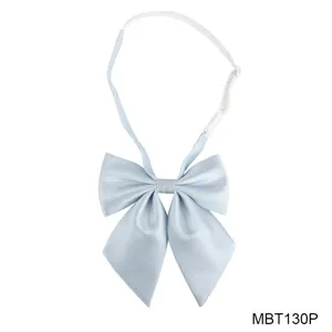 Detail view of light blue checkered JK bow tie with adjustable neck strap and buckle.