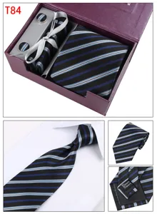 Men's business striped tie set with cufflinks and pocket square in gift box formal wear