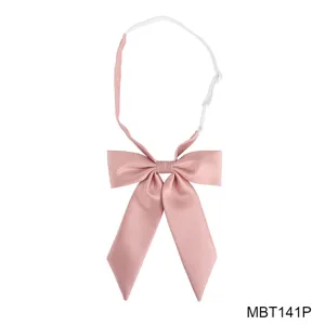 Detail view of pink Japanese JK school style grid uniform bow tie with adjustable strap.