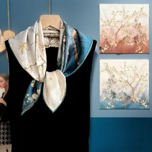 Chinese style printed mulberry silk double-sided scarf elegant qipao shawl accessory.