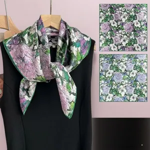 Chinese style silk square scarf with floral print, elegant floral shawl for cheongsam daily wear.