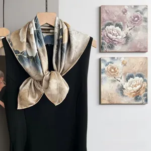 Elegant mulberry silk square scarf featuring vintage floral print, luxury style shawl.