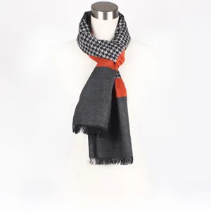 Autumn winter houndstooth color block fringe scarf for women fashion warm neck wrap daily wear
