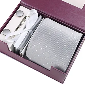 Mens Polka Dot Necktie Set With Cufflinks Tie Clip And Pocket Square Wedding Business Suit Formal Wear