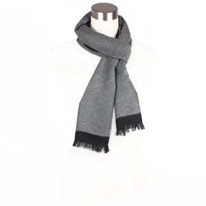 Classic grey winter scarf with black fringe, elegant style, warm and comfortable for daily wear.