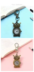 Vintage owl pocket watch keychain quartz cute animal hanging clock student gift accessory