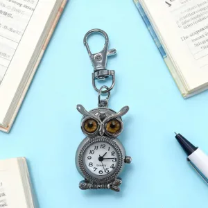 Cute owl quartz pocket watch with keychain for student fashion hanging clock gift
