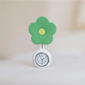 Colorful Floral Retractable Silicone Nurse Pocket Watch Quartz Movement Cute Student Exam Pocket Watch For Women Men
