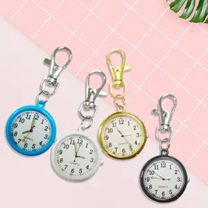 Portable Student Exam Pocket Watch Keychain Nurse Watch Quartz Analog Round Dial Alloy Metal Hook