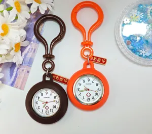 Plastic clip nurse quartz watch set, portable exam pocket watch with clear dial and secure hook.