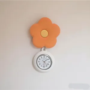 Cute cartoon flower retractable nurse watch fob watch with silicone holder and quartz dial.