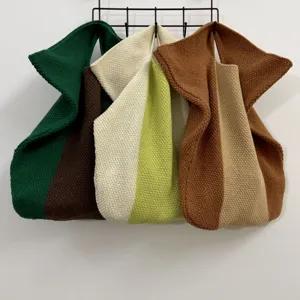Minimalistische Gestrickte Colorblock Tote Bag Damen Retro Casual Häkelhandtasche Soft Kontrastfarbe Pendler Schultertasche