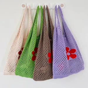 Γυναικεία Βίντατζ Casual Διάτρητη Πλεκτή Τσάντα Tote Πολυεστέρας Βοτανικά Λουλούδια Τσάντα Ώμου Μαλακή Ανοιχτή Μεσαία