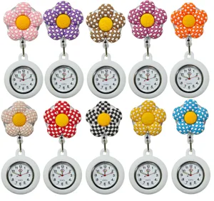 Colorful silicone flower nurse watch with quartz movement and retractable clip for medical staff.