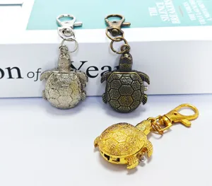 Cute vintage turtle pocket watch keychain quartz bronze silver gold gift pendant set