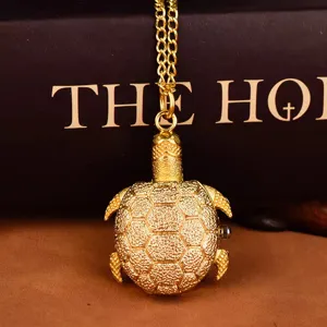 Vintage Cute Turtle Pocket Watch Alloy Quartz Pendant Necklace Bronze Silver Gold Student Cartoon Fashion Jewelry Gift