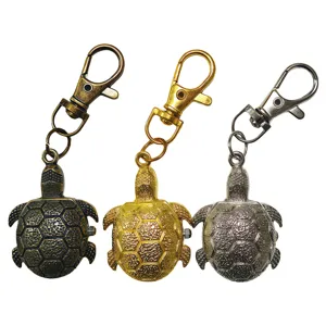 Cute turtle pocket watch keychain quartz clock vintage bronze gold silver retro gift