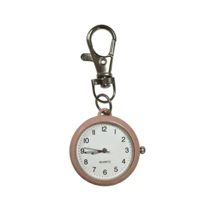 Bonito reloj de bolsillo de cuarzo rosa con clip, reloj colgante portátil para exámenes de estudiantes.